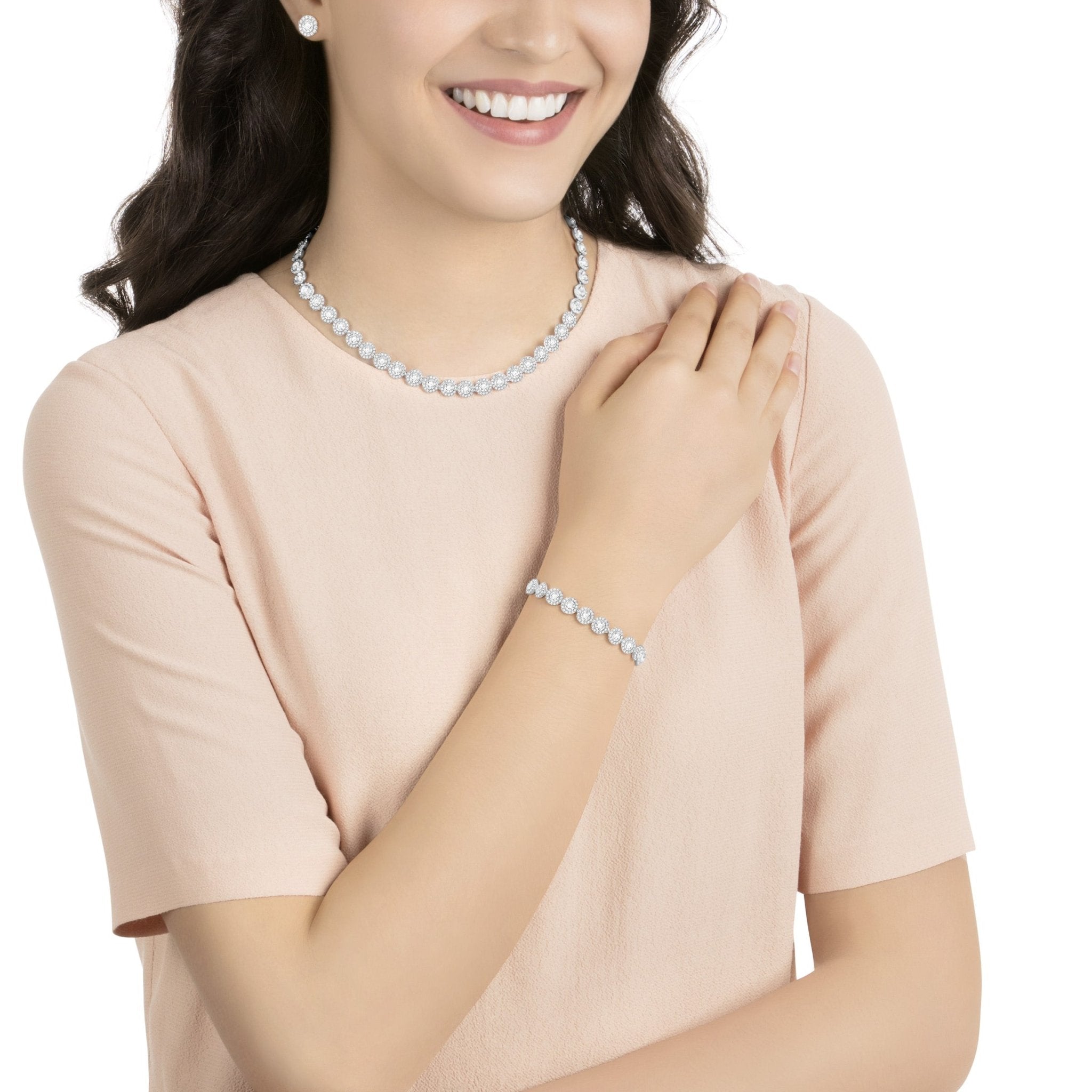Angelic All Around Set, White, Rhodium Plating -Swarovski