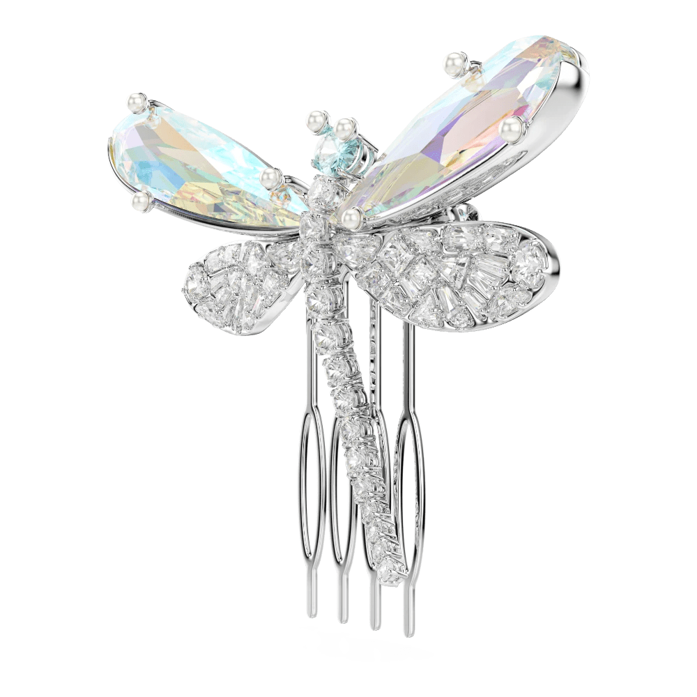 Ariana Grande x Swarovski brooch and hair accessory, Mixed cuts, Dragonfly, Green, Rhodium plated -Swarovski