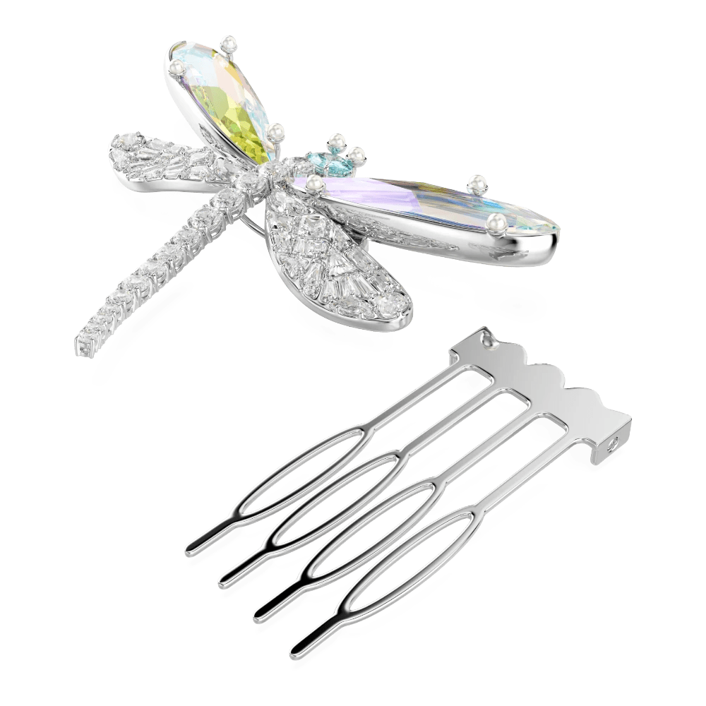 Ariana Grande x Swarovski brooch and hair accessory, Mixed cuts, Dragonfly, Green, Rhodium plated -Swarovski
