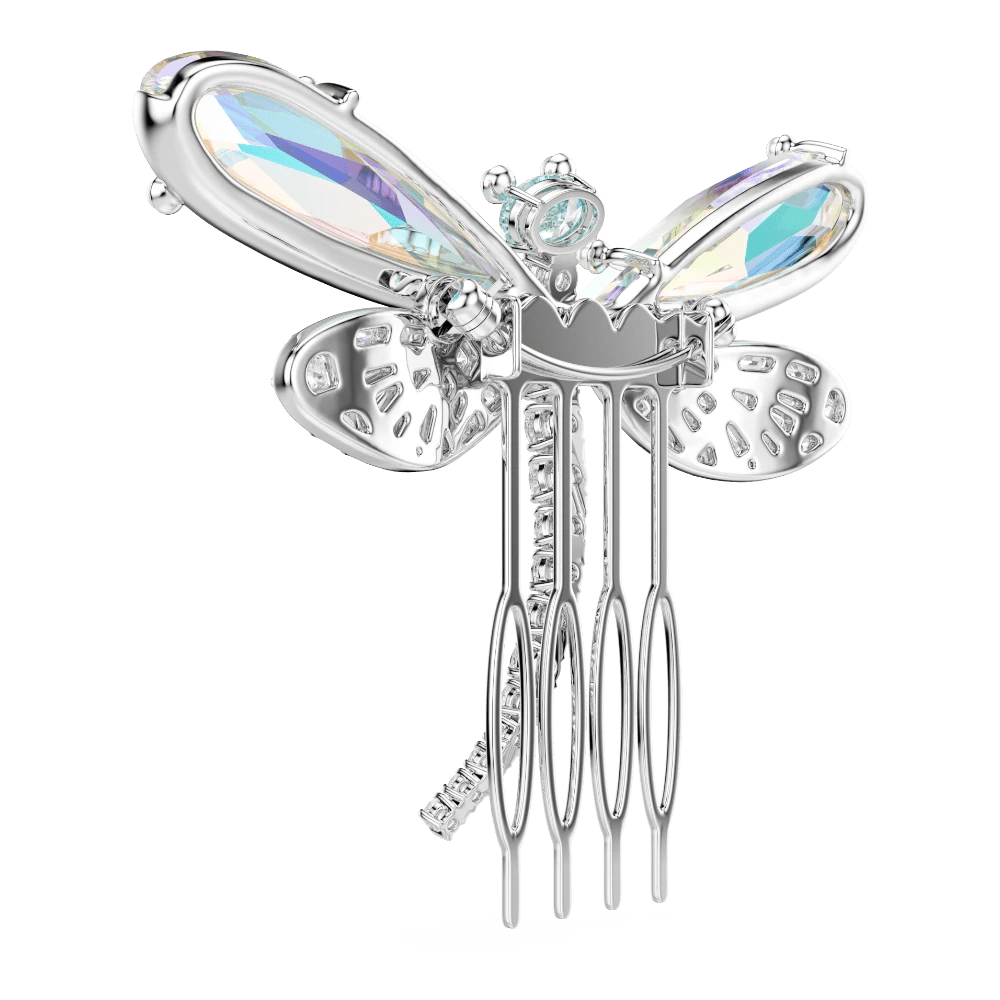 Ariana Grande x Swarovski brooch and hair accessory, Mixed cuts, Dragonfly, Green, Rhodium plated -Swarovski