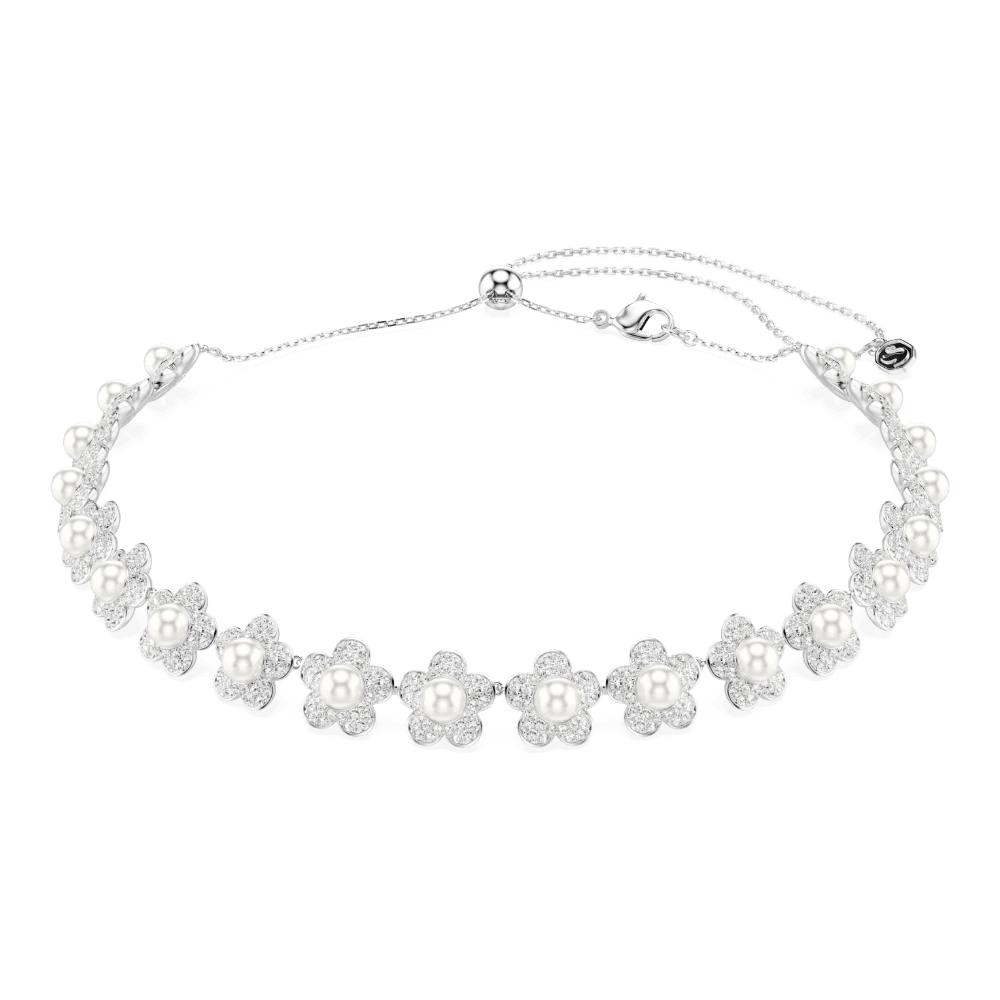 Ariana Grande x Swarovski choker, Crystal pearl, Round cut, White, Rhodium plated , Capital collection -Swarovski