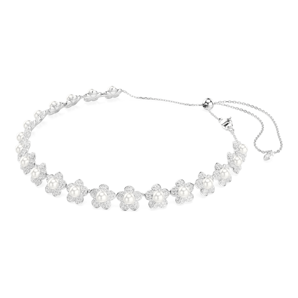 Ariana Grande x Swarovski choker, Crystal pearl, Round cut, White, Rhodium plated , Capital collection -Swarovski