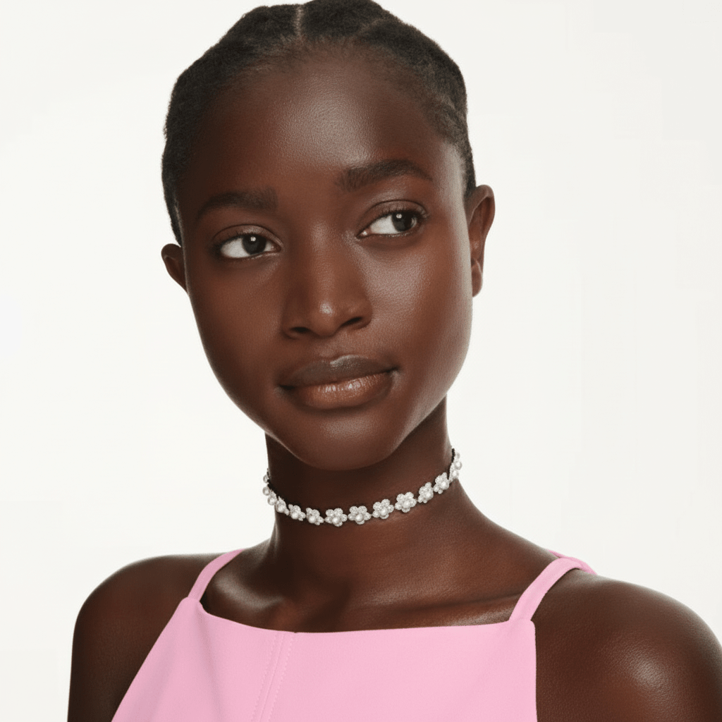 Ariana Grande x Swarovski choker, Crystal pearl, Round cut, White, Rhodium plated , Capital collection -Swarovski