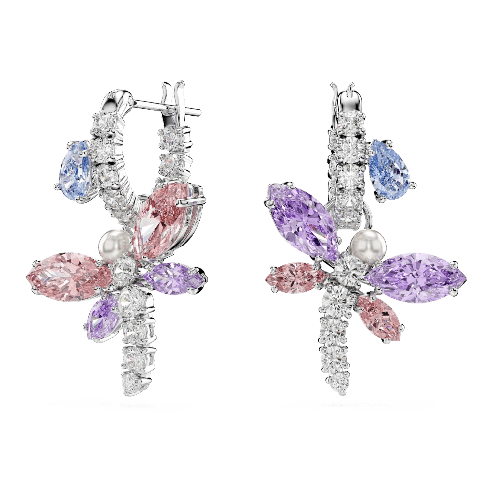 Ariana Grande x Swarovski drop earrings, Mixed cuts, Dragonfly, Multicolored, Rhodium plated -Swarovski