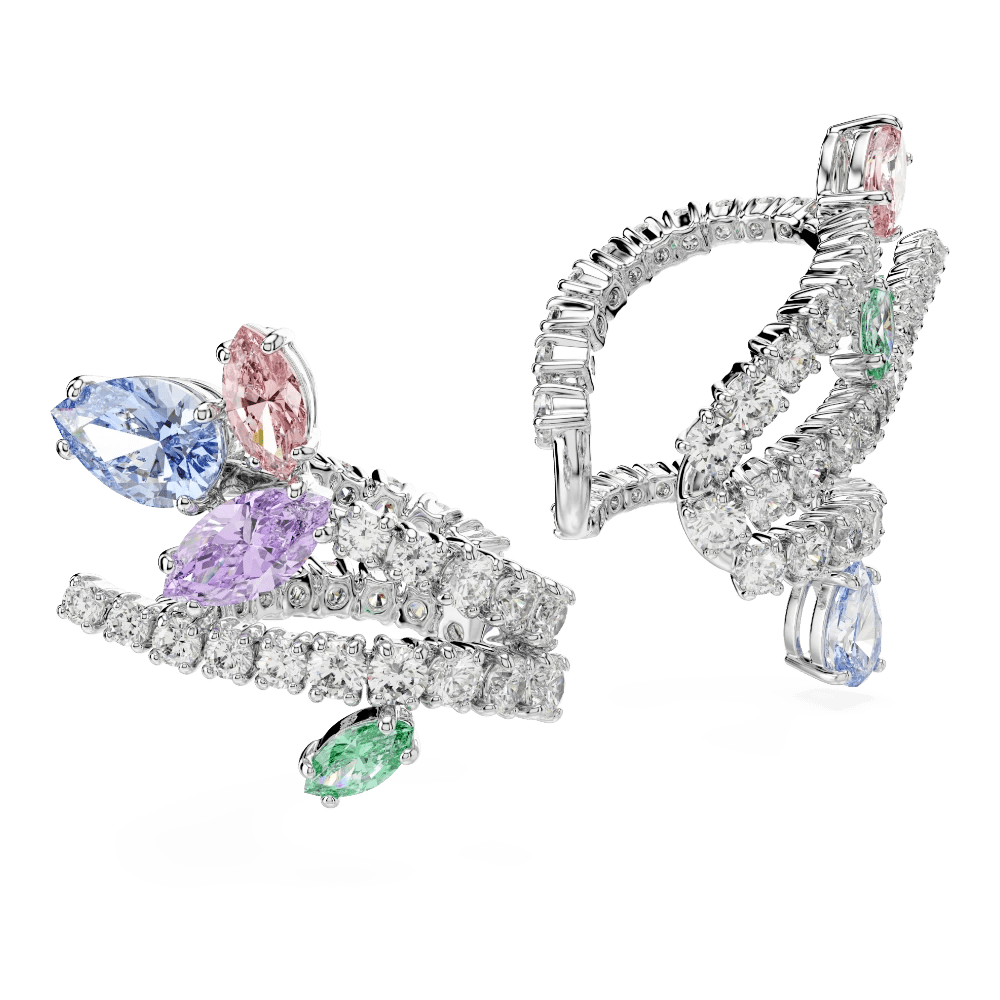 Ariana Grande x Swarovski ear cuffs, Mixed cuts, Multicolored, Rhodium plated -Swarovski