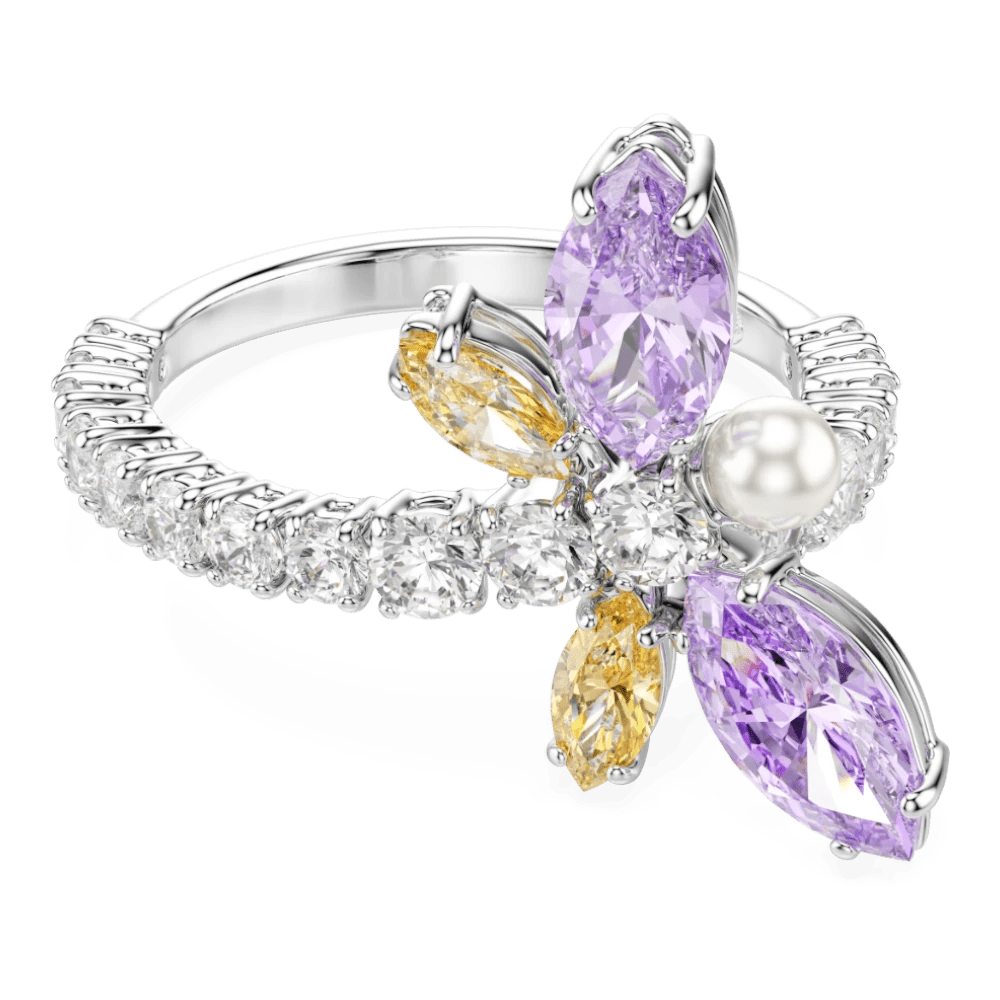 Ariana Grande x Swarovski motif ring, Mixed cuts, Dragonfly, Multicolored, Rhodium plated -Swarovski