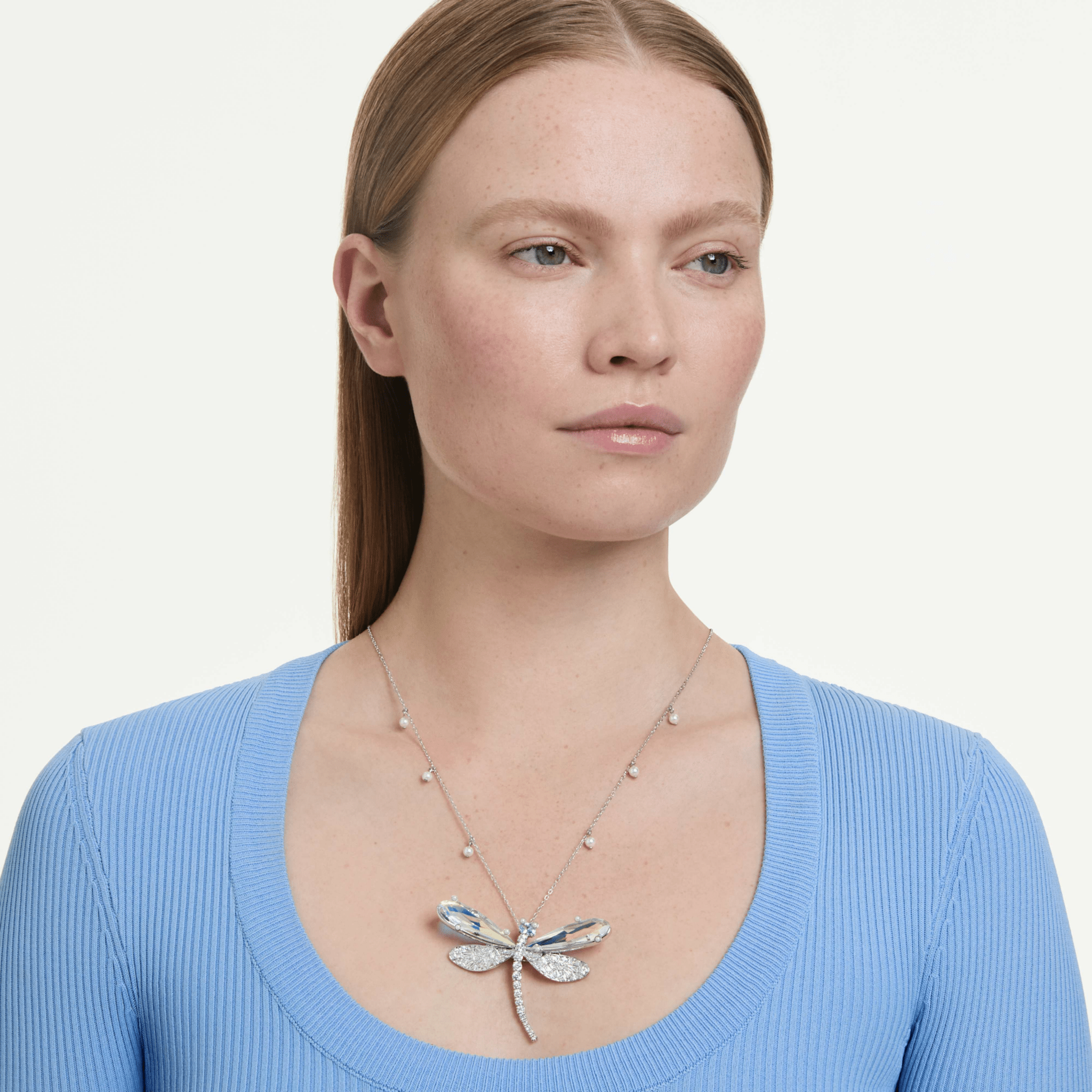 Ariana Grande x Swarovski pendant and brooch, Mixed cuts, Dragonfly, Green, Rhodium plated -Swarovski