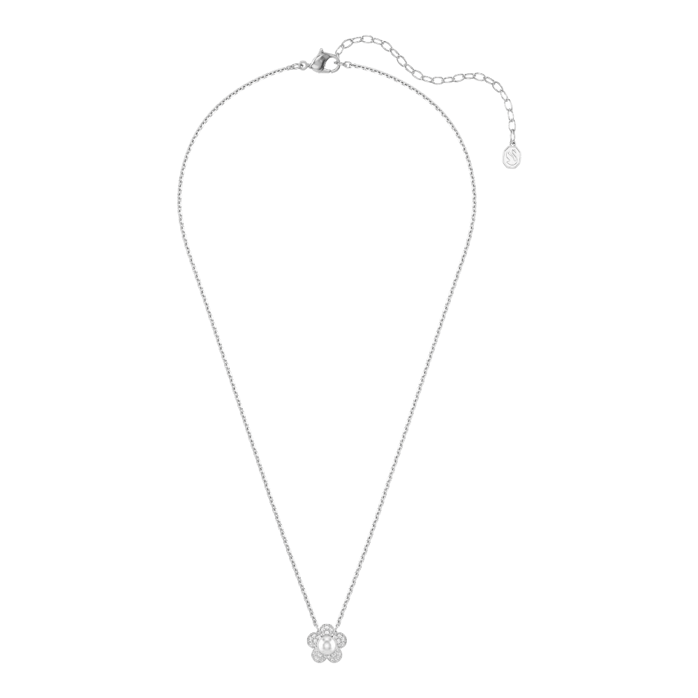 Ariana Grande x Swarovski pendant Crystal Pearl, Round cut, Flower, White, Rhodium plated -Swarovski