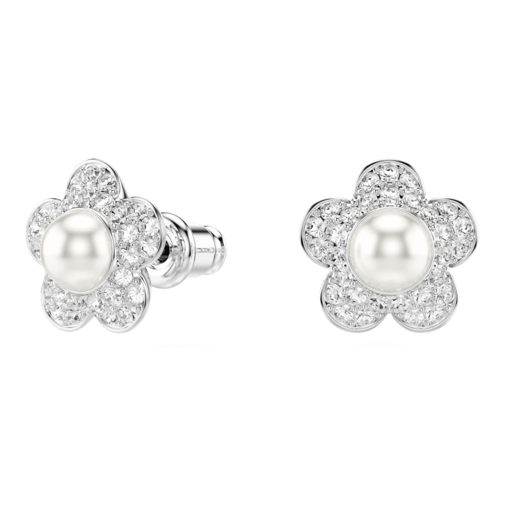 Ariana Grande x Swarovski set, Crystal pearl, Round cut, Flower, White, Rhodium plated -Swarovski
