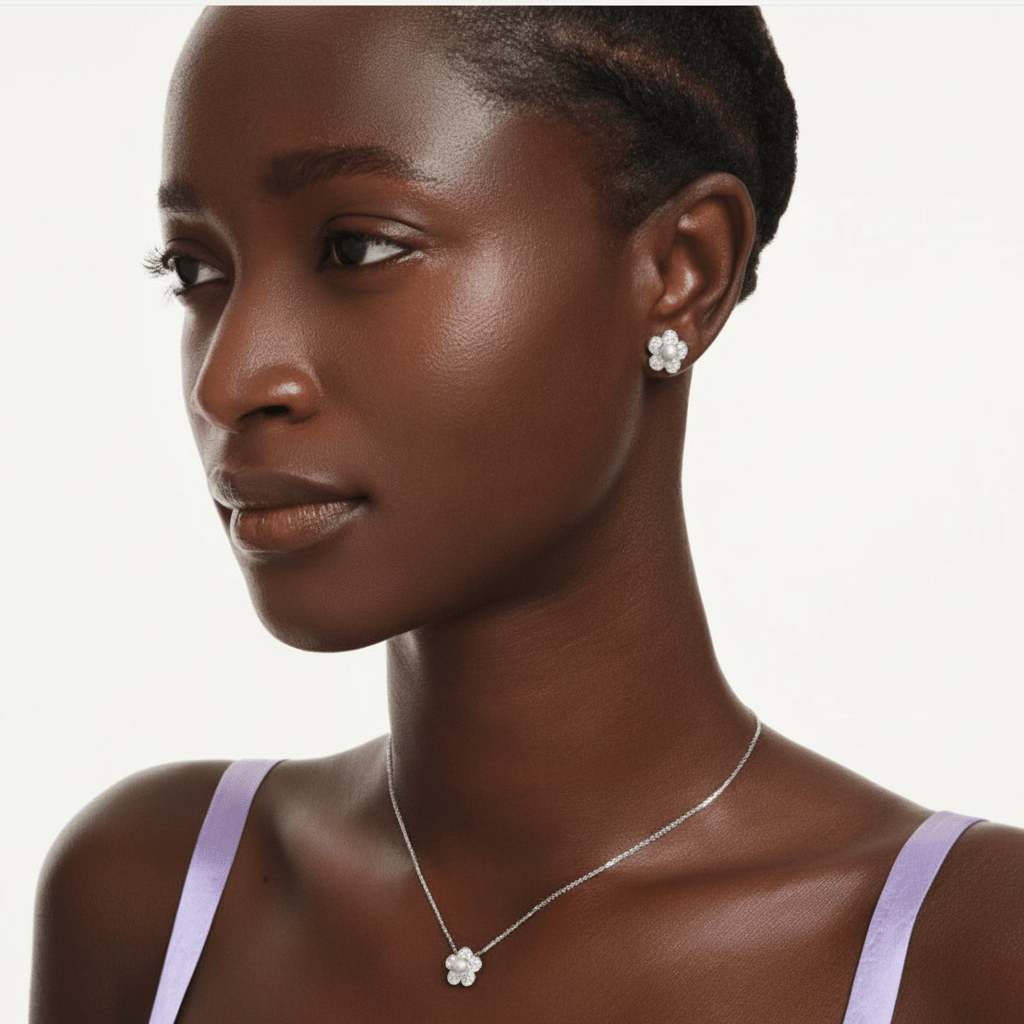 Ariana Grande x Swarovski set, Crystal pearl, Round cut, Flower, White, Rhodium plated -Swarovski