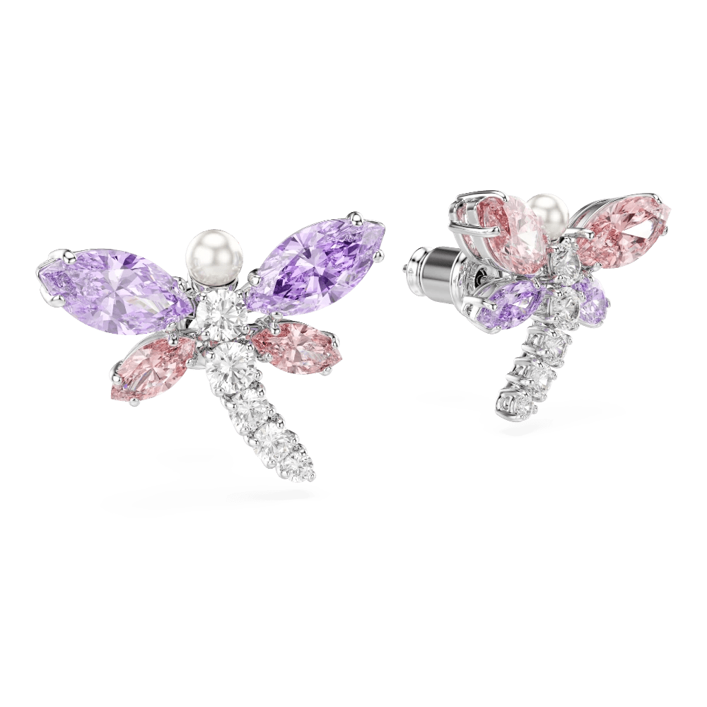 Ariana Grande x Swarovski stud earrings, Mixed cuts, Dragonfly, Multicolored, Rhodium plated -Swarovski