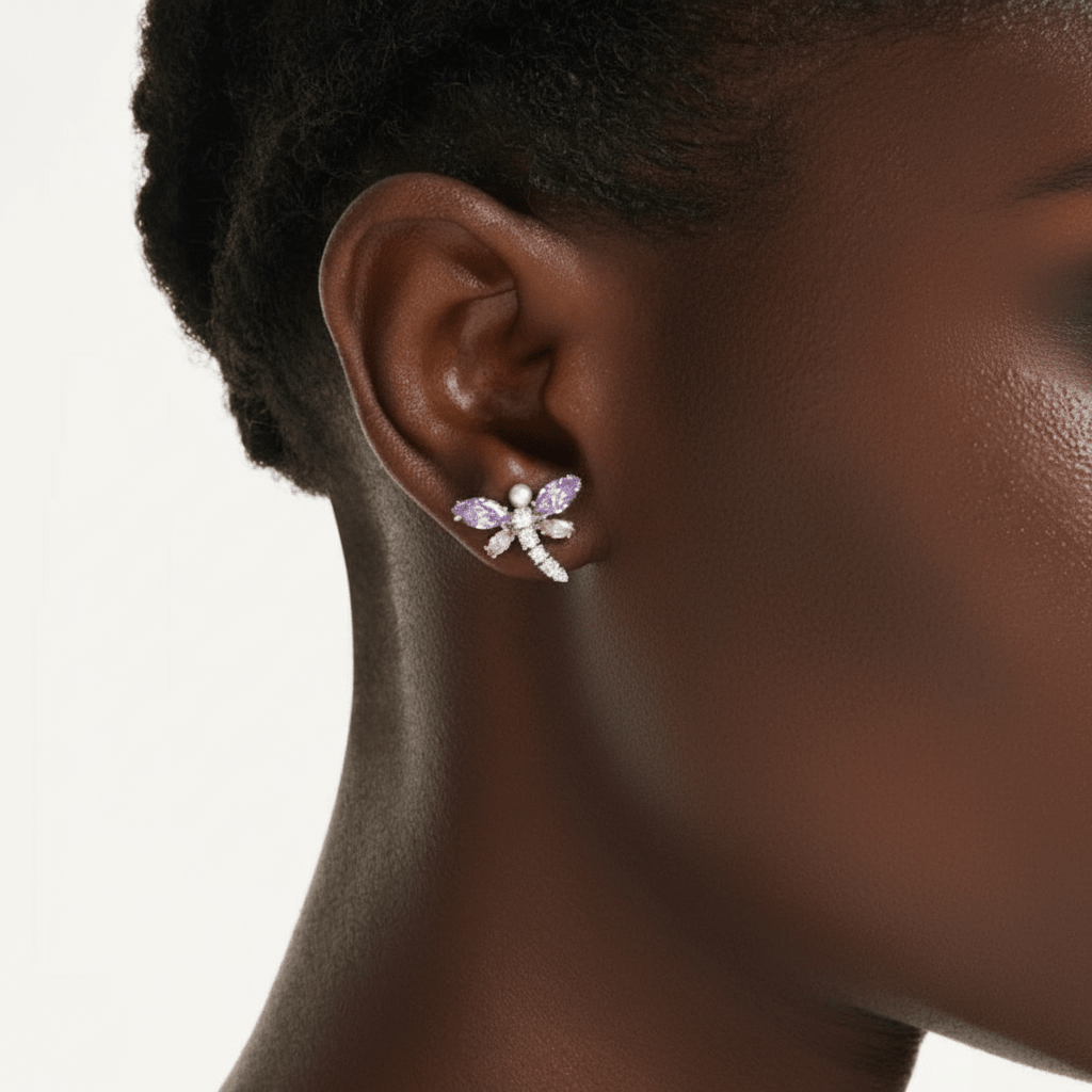 Ariana Grande x Swarovski stud earrings, Mixed cuts, Dragonfly, Multicolored, Rhodium plated -Swarovski