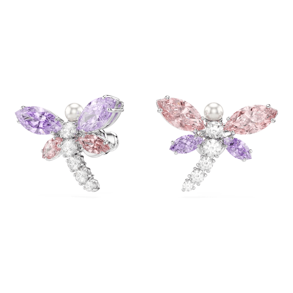 Ariana Grande x Swarovski stud earrings, Mixed cuts, Dragonfly, Multicolored, Rhodium plated -Swarovski