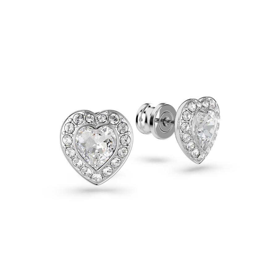 Ariana Grande x Swarovski Stud Earrings, Mixed Cuts, Heart, White, Rhodium Plated -Swarovski