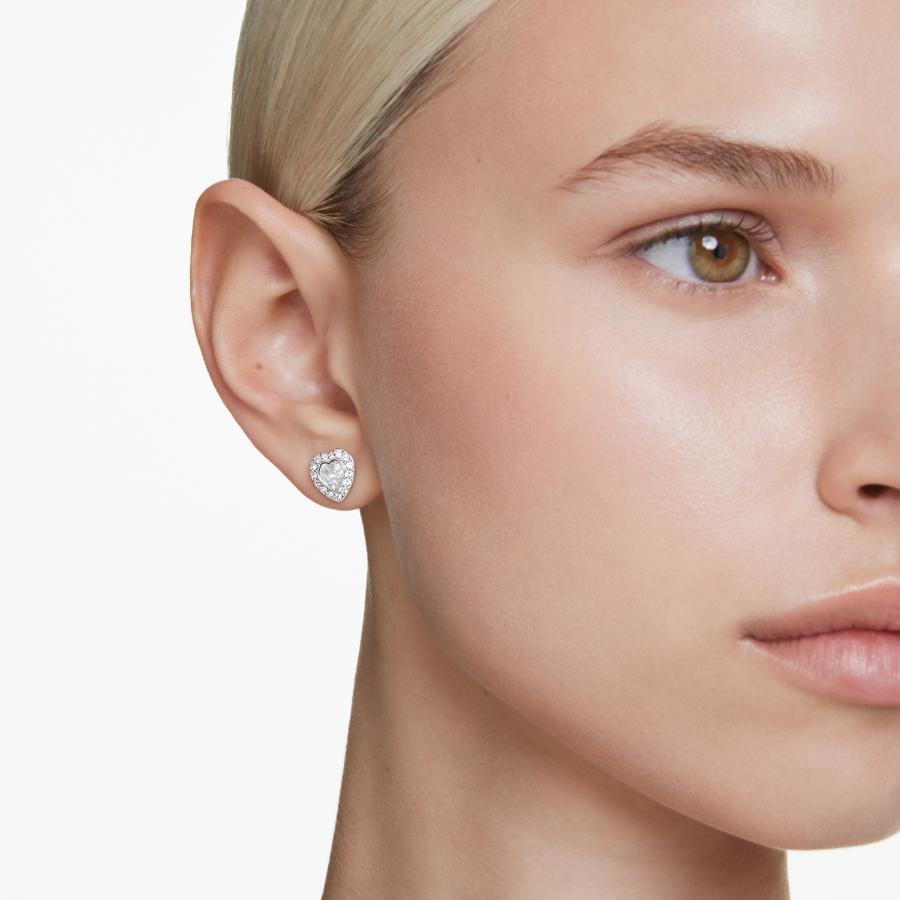 Ariana Grande x Swarovski Stud Earrings, Mixed Cuts, Heart, White, Rhodium Plated -Swarovski