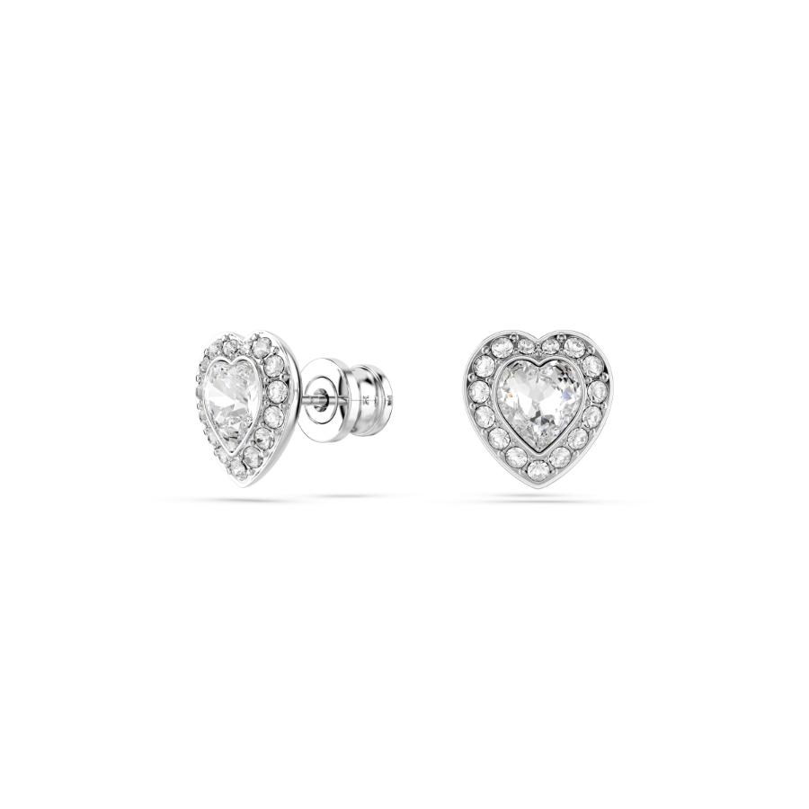 Ariana Grande x Swarovski Stud Earrings, Mixed Cuts, Heart, White, Rhodium Plated -Swarovski