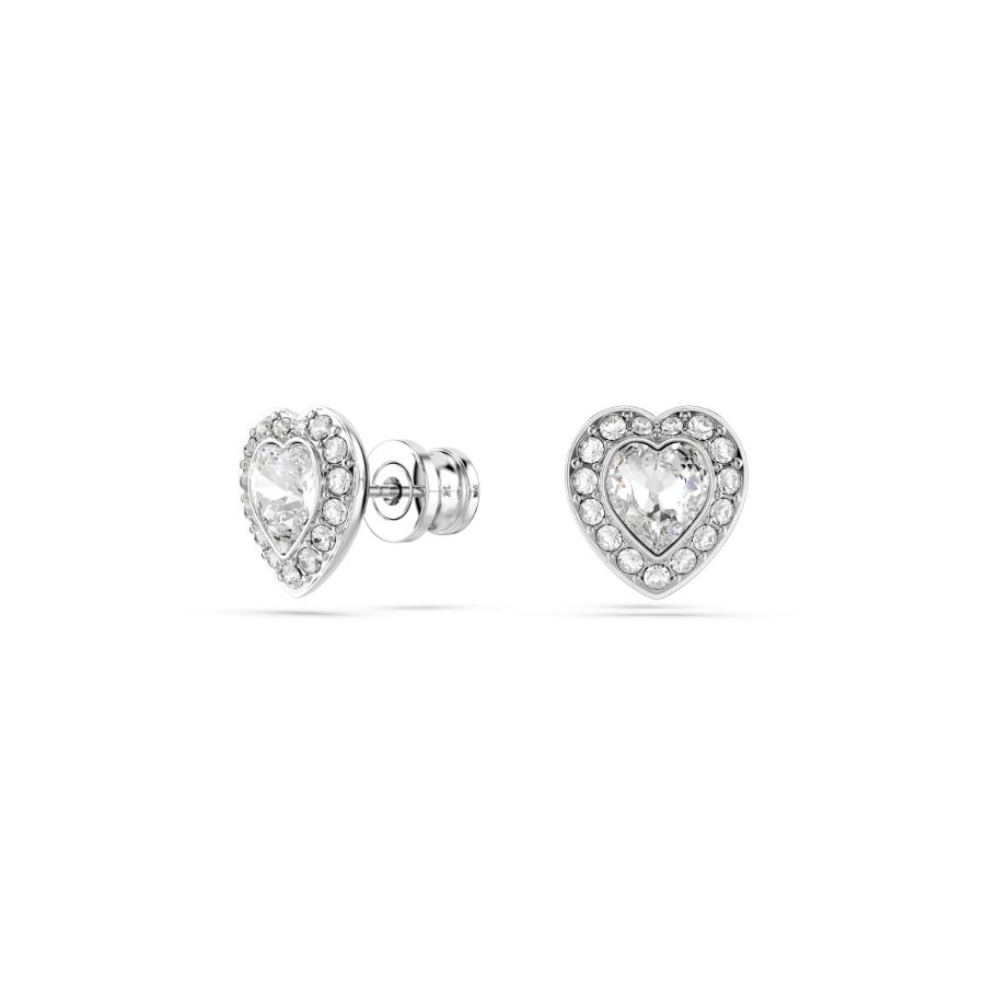 Ariana Grande x Swarovski Stud Earrings, Mixed Cuts, Heart, White, Rhodium Plated -Swarovski
