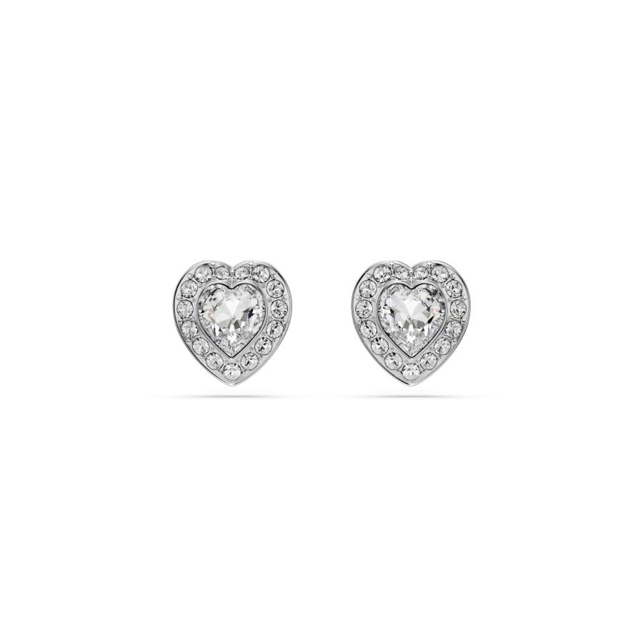 Ariana Grande x Swarovski Stud Earrings, Mixed Cuts, Heart, White, Rhodium Plated -Swarovski