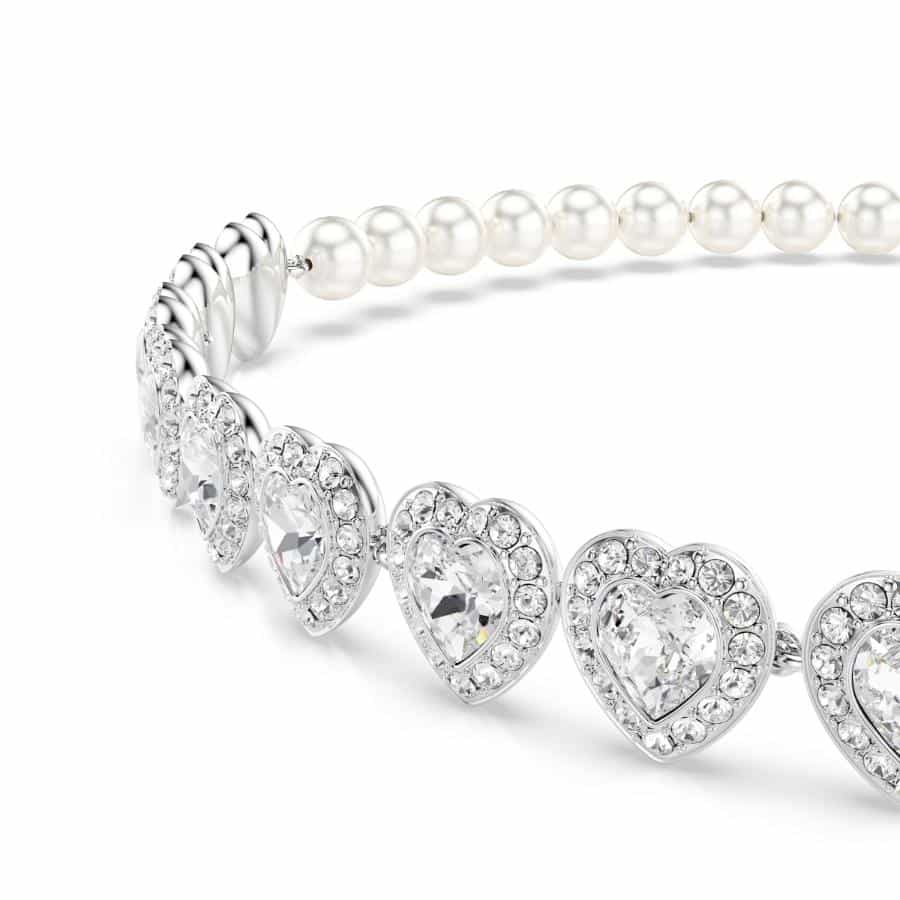 Ariana Grande x Swarovski Tennis Choker, Mixed Cuts, Heart, White, Rhodium Plated -Swarovski