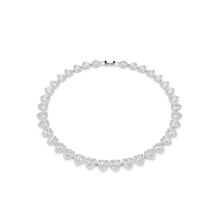 Ariana Grande x Swarovski Tennis Necklace, Mixed Cuts, Heart, White, Rhodium Plated -Swarovski