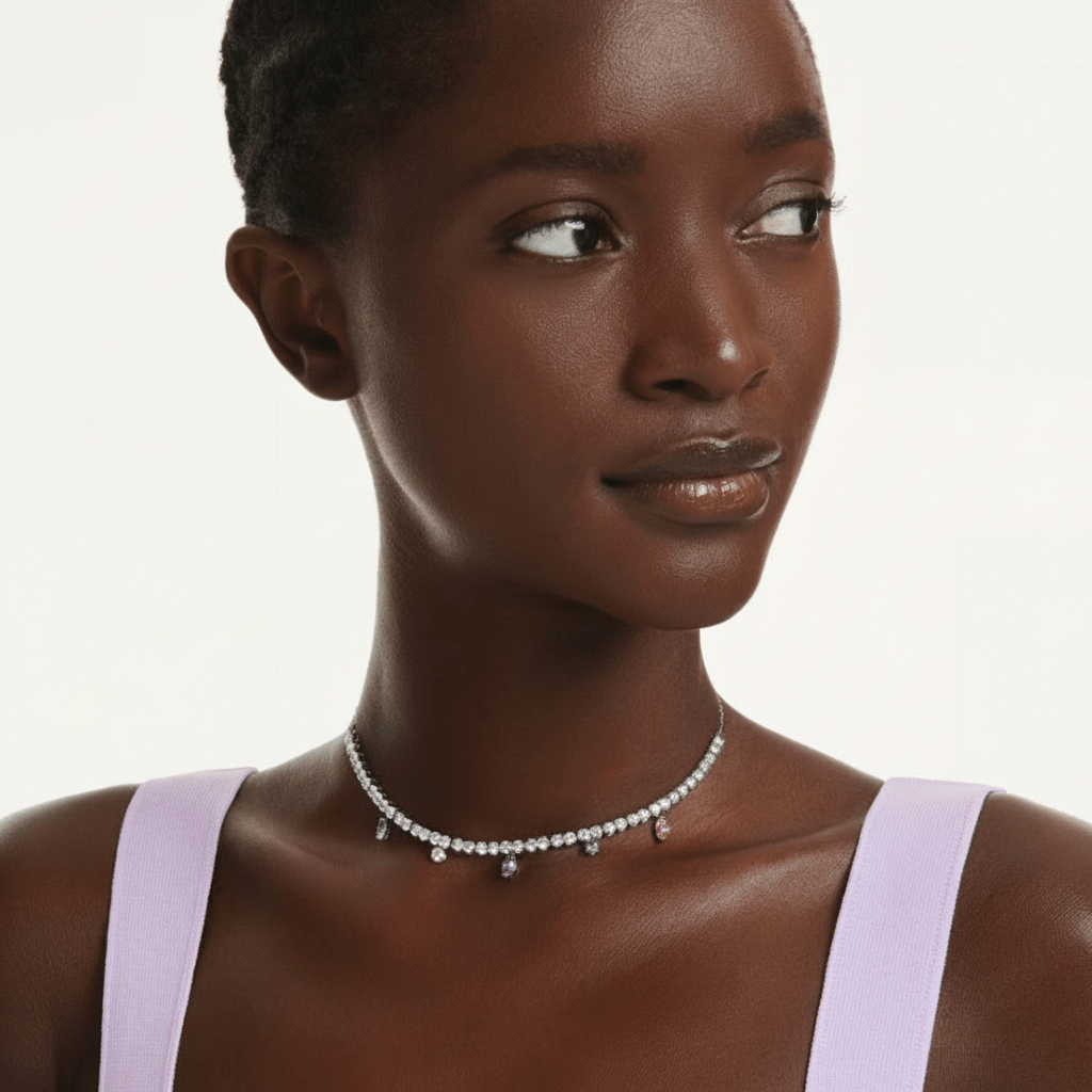 Ariana Grande x Swarovski Tennis necklace, Mixed cuts, Multicolored, Rhodium plated -Swarovski