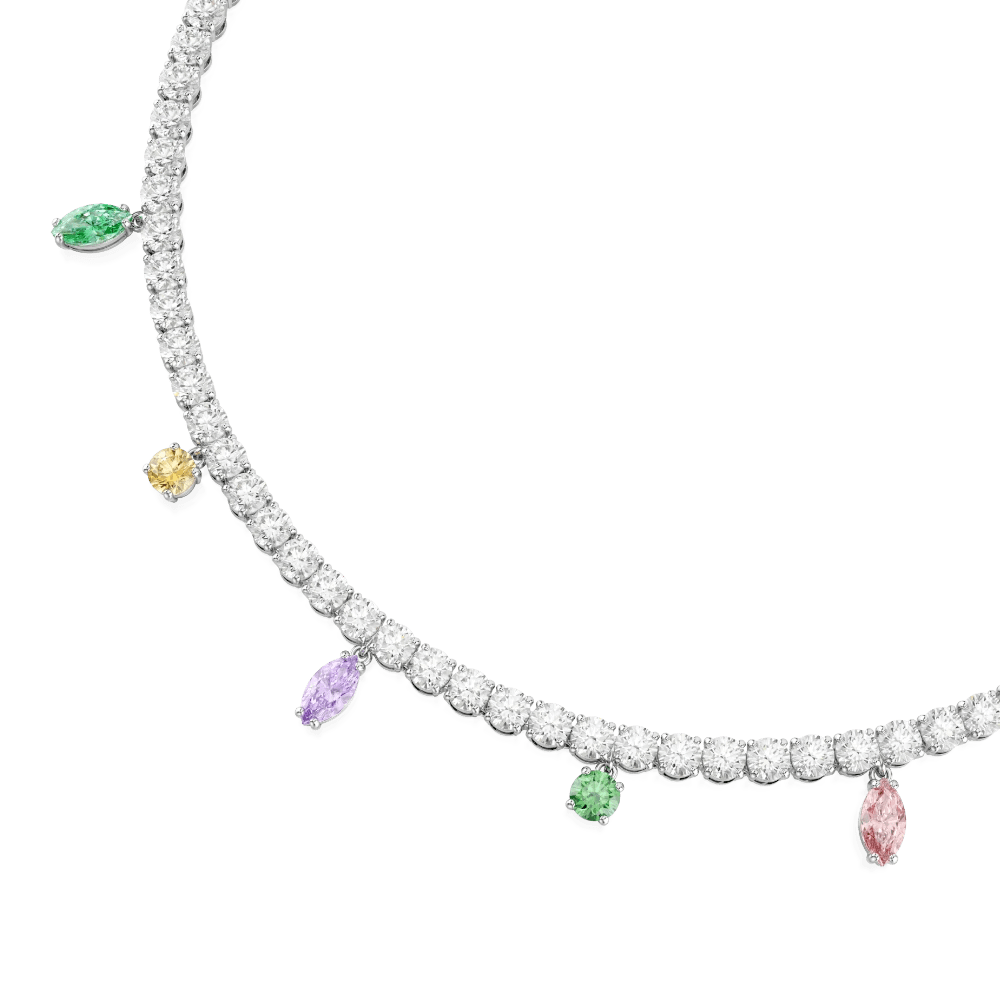 Ariana Grande x Swarovski Tennis necklace, Mixed cuts, Multicolored, Rhodium plated -Swarovski