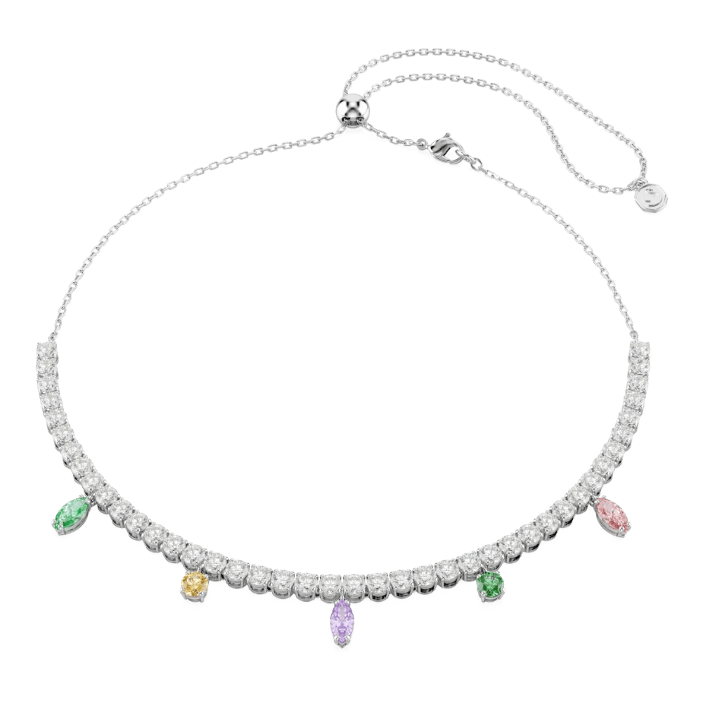 Ariana Grande x Swarovski Tennis necklace, Mixed cuts, Multicolored, Rhodium plated -Swarovski
