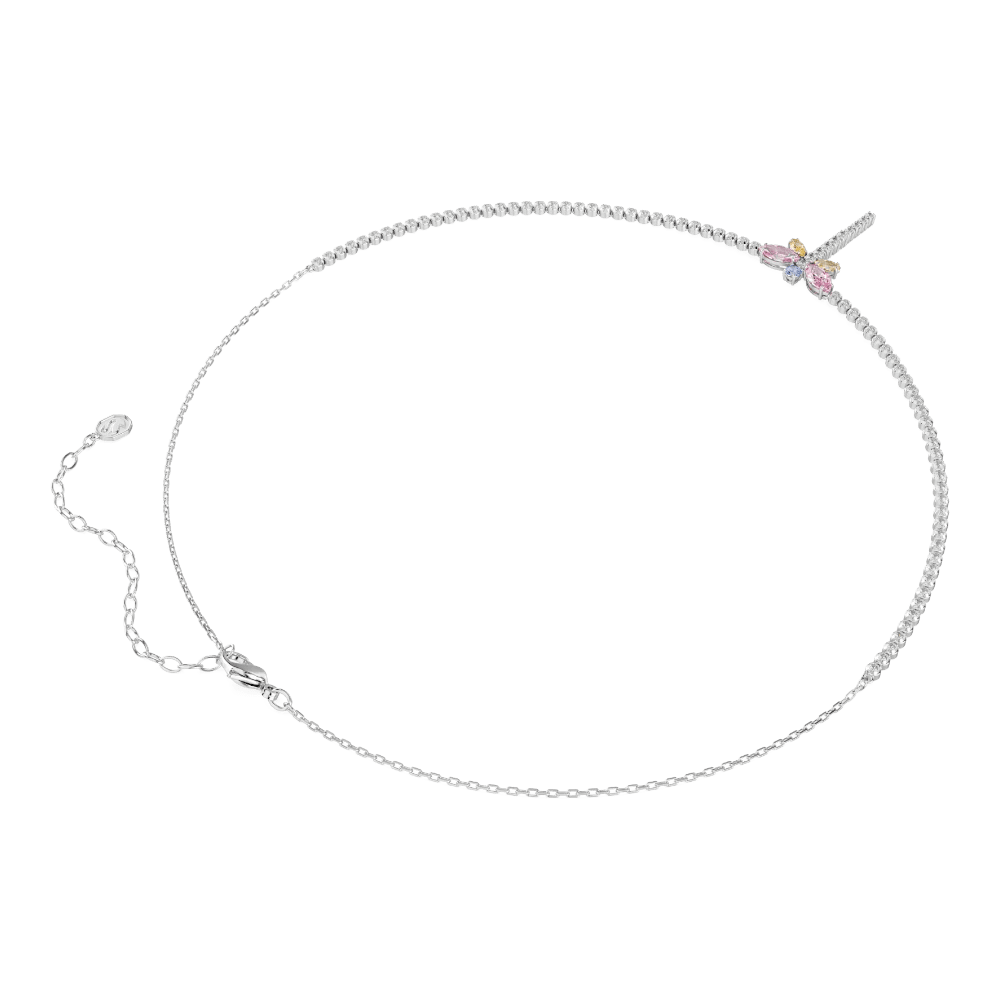Ariana Grande x Swarovski Tennis Y necklace, Mixed cuts, Dragonfly, Multicolored, Rhodium plated -Swarovski