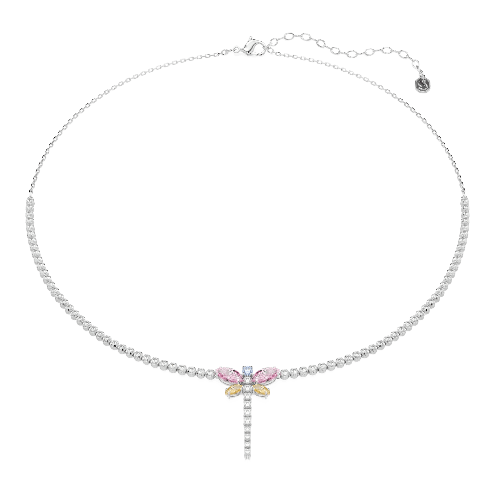 Ariana Grande x Swarovski Tennis Y necklace, Mixed cuts, Dragonfly, Multicolored, Rhodium plated -Swarovski
