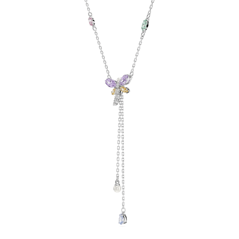 Ariana Grande x Swarovski Y necklace, Mixed cuts, Dragonfly, Multicolored, Rhodium plated -Swarovski
