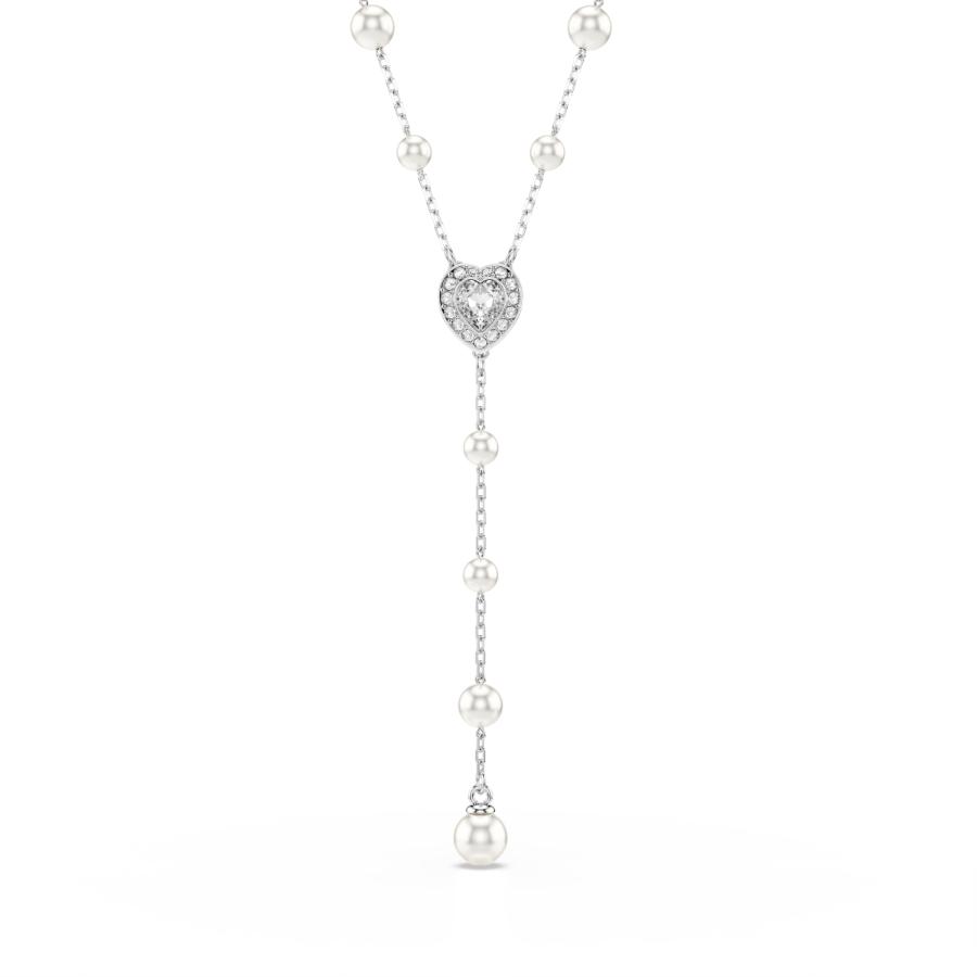 Ariana Grande x Swarovski Y Necklace, Mixed Cuts, Heart, White, Rhodium Plated -Swarovski