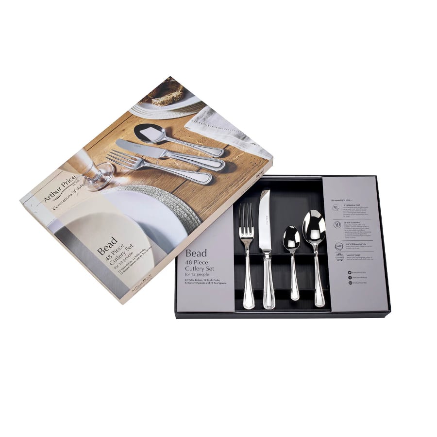 Arthur Price Cutlery Set Bead 48 Piece Boxed Stainless Steel -Arthur Price