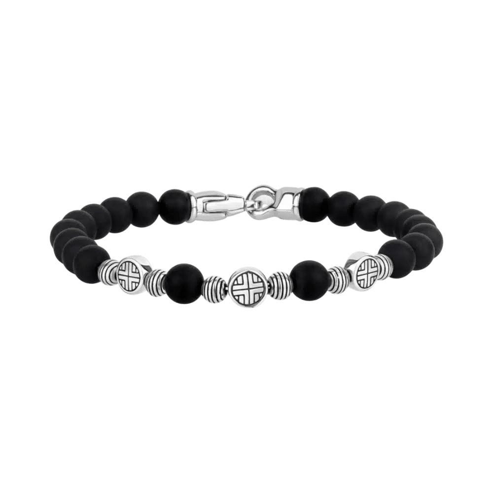 ARZ 6mm Midnight Shield Black Onyx Bead Bracelet -Spilhaus