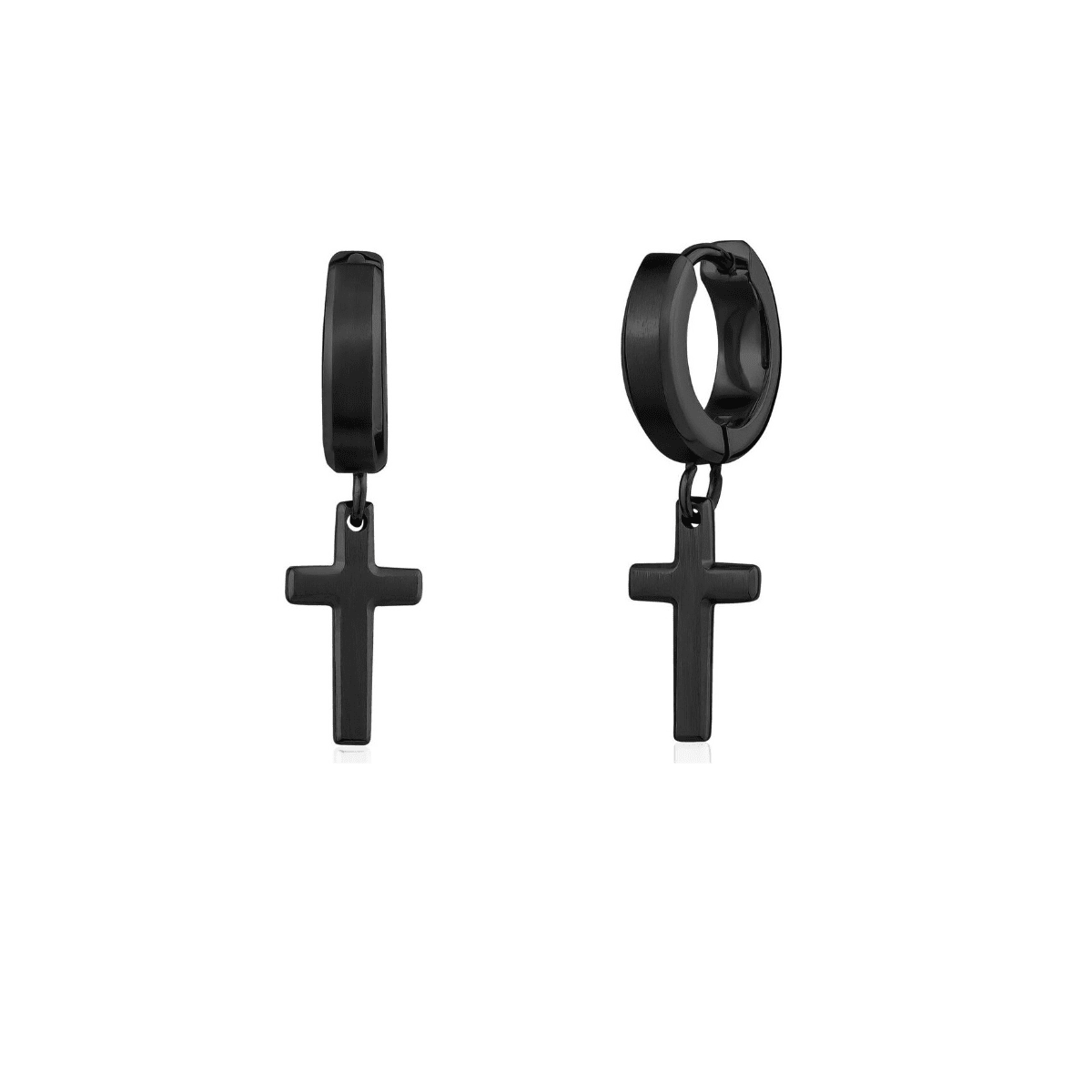 ARZ Black Bevelled Edge Cross Clip Earrings -ARZ Steel
