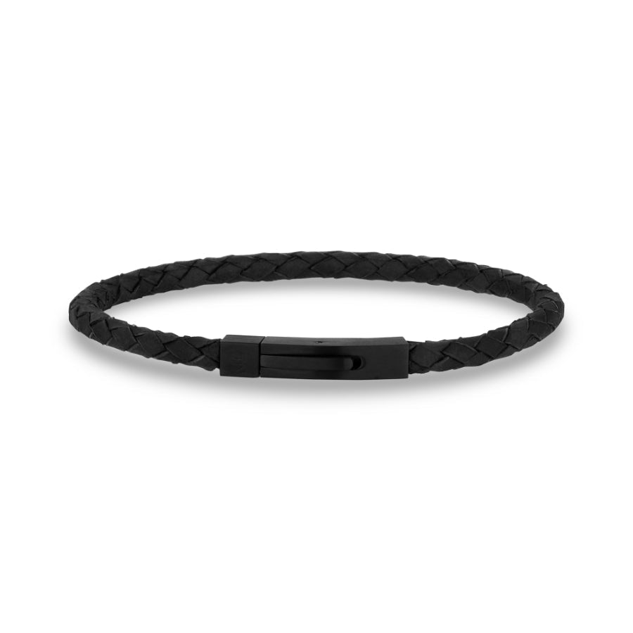 ARZ Black Leather Black Clasp Bracelet -ARZ Steel