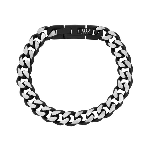 ARZ Black & Steel Cuban Link Bracelet 11mm -ARZ Steel