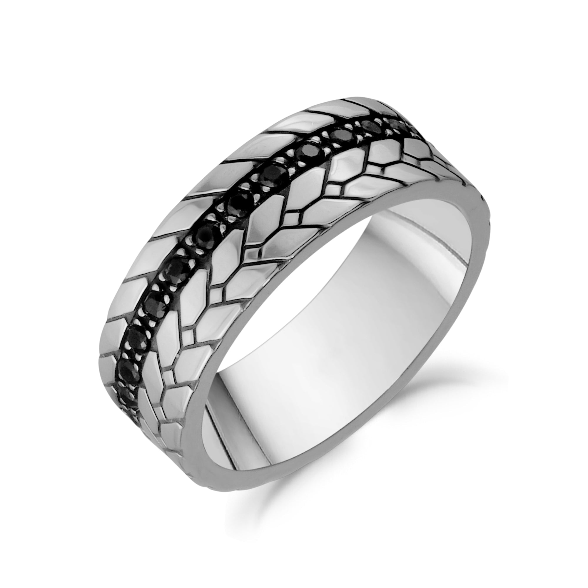ARZ Black Stones Detailed Steel Ring -ARZ Steel