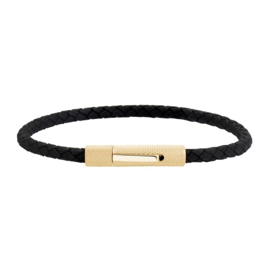 ARZ Bracelet 4mm Gold Steel Black Leather -ARZ Steel