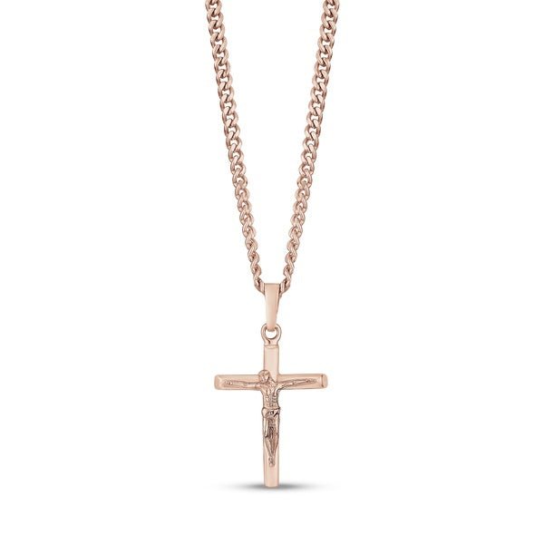 ARZ Crucifix Cross Rose Gold Pendant 20'' Chain -ARZ Steel