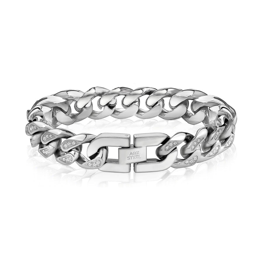 ARZ Cuban Link Stone Setting Bracelet -ARZ Steel