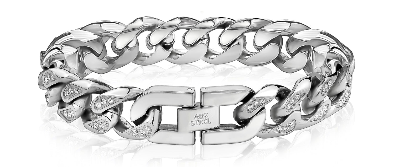 ARZ Cuban Link Stone Setting Bracelet -ARZ Steel