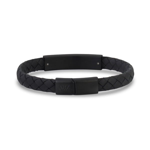 ARZ Flat Black Leather Black ID Bracelet -ARZ Steel