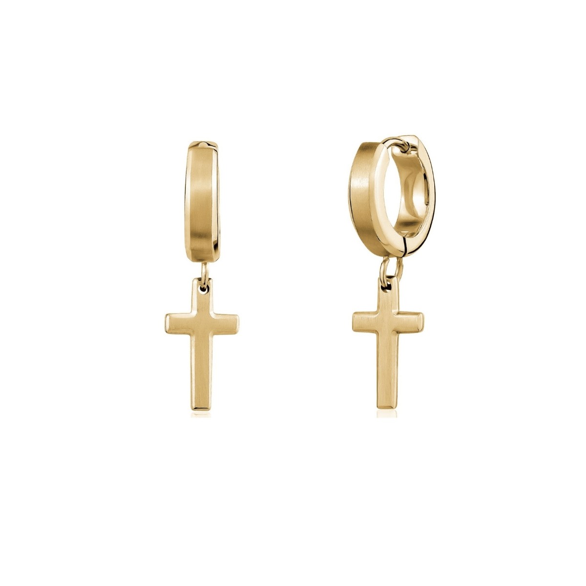 ARZ Gold Bevelled Edge Cross Clip Earrings -ARZ Steel