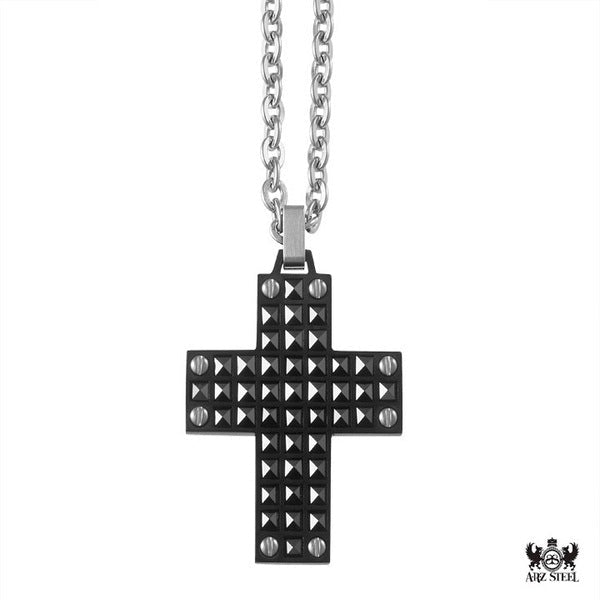 ARZ Pendant Cross Square Stud/Bolts Black -ARZ Steel