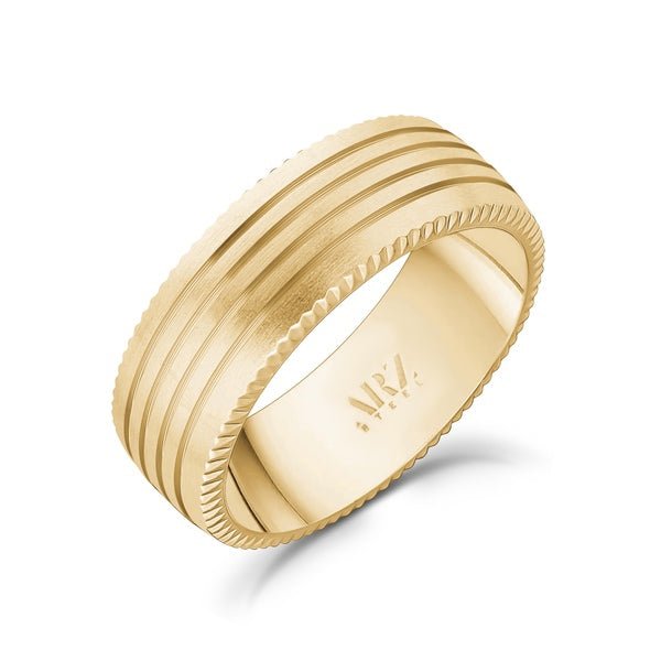 ARZ Ring Matte 4 Lined Diamond Cut Edge Gold -ARZ Steel