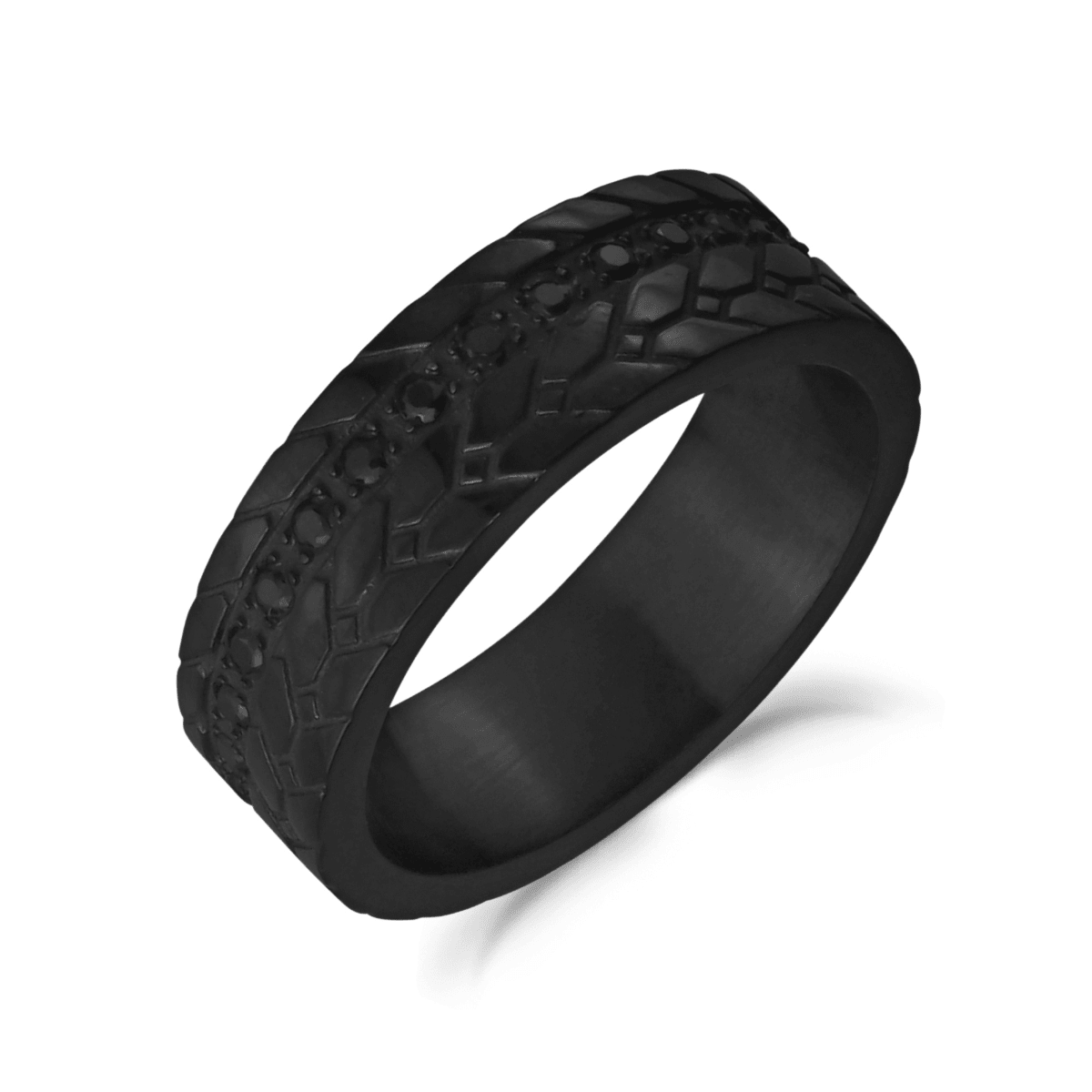 ARZ Steel Black Stones Detailed Black Steel Ring  -ARZ Steel