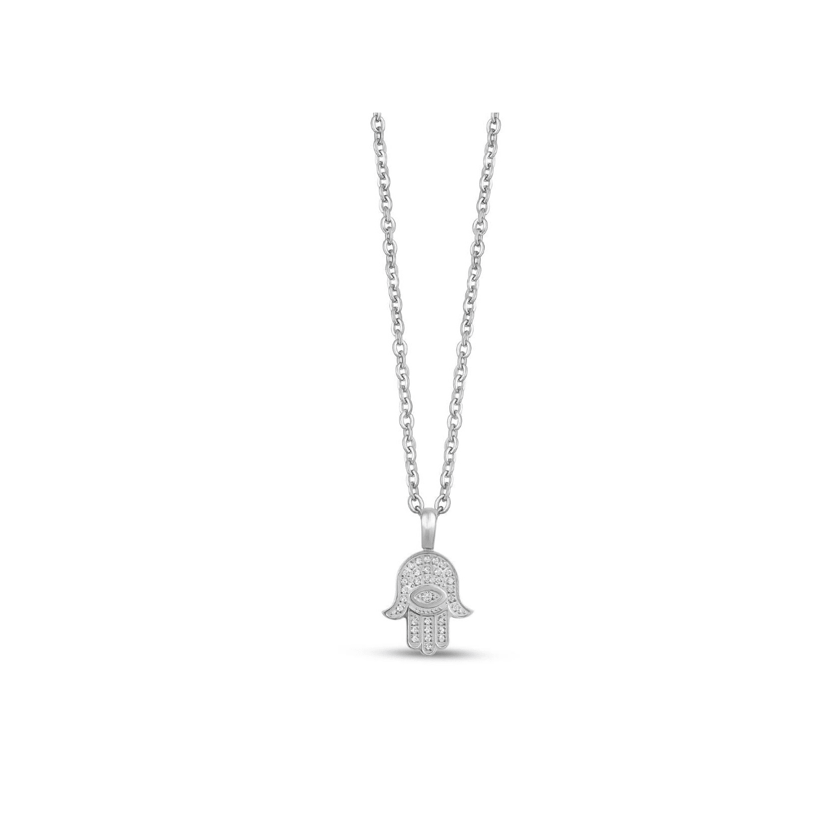 ARZ Steel White C.Z Hamsa Pendant -ARZ Steel