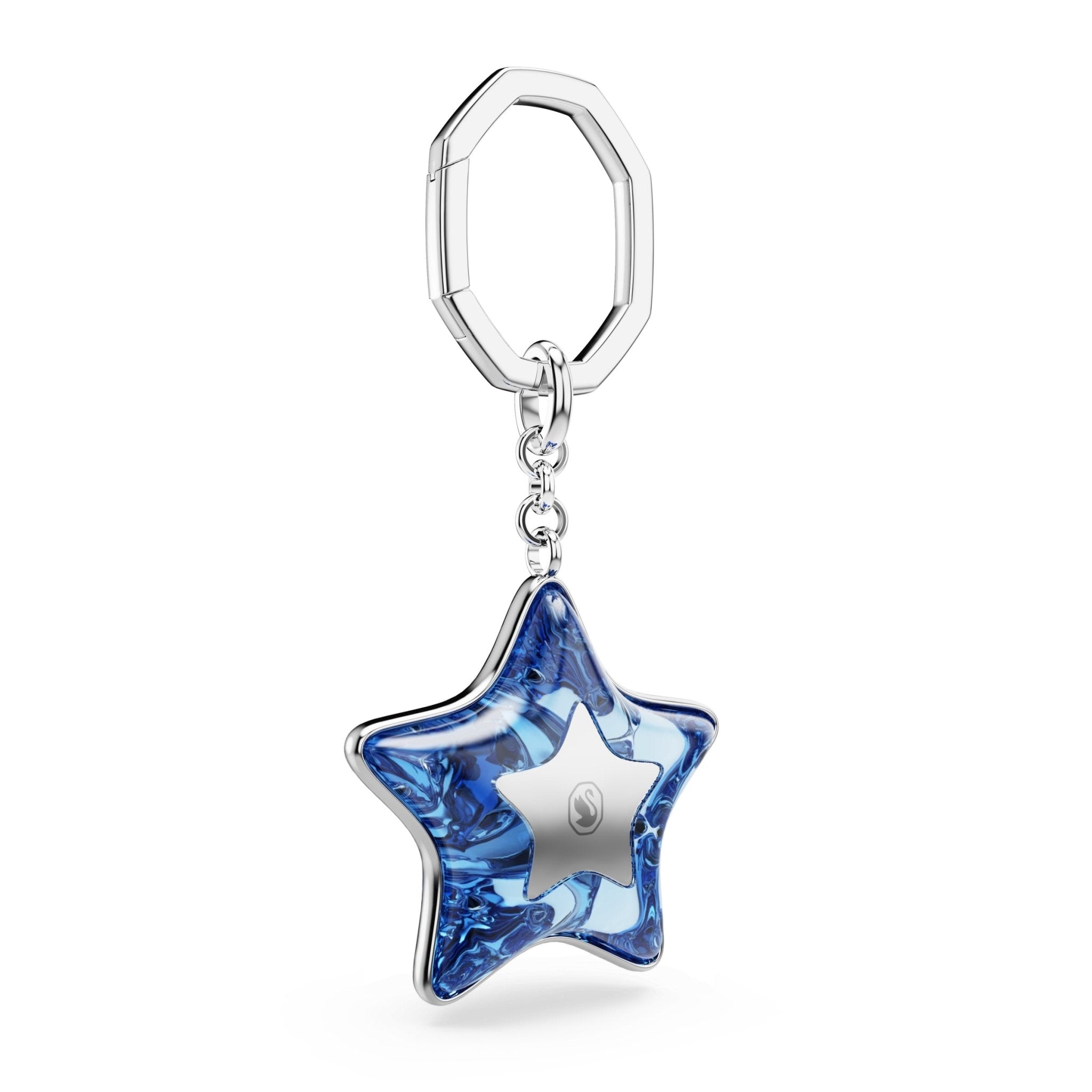 Bag charm, Mixed cuts, Star, Blue, Rhodium plated -Swarovski