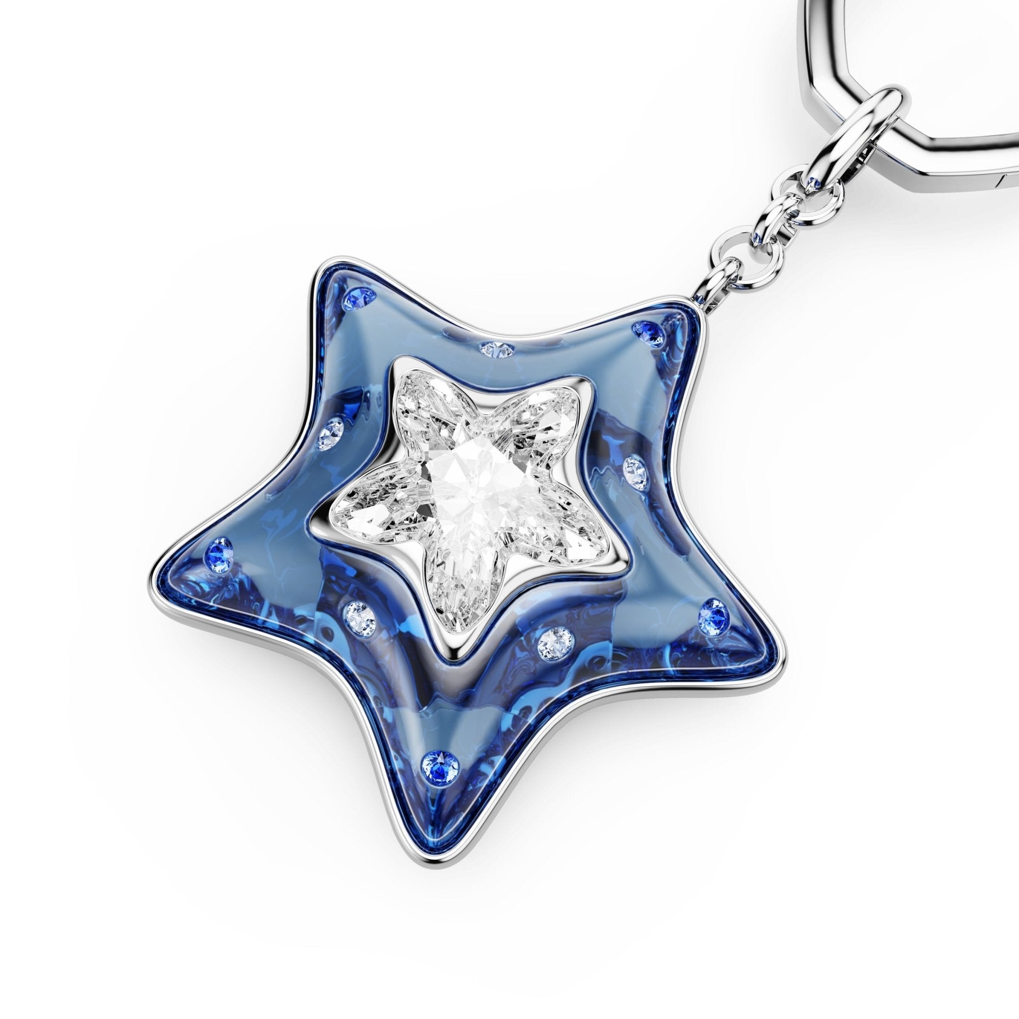 Bag charm, Mixed cuts, Star, Blue, Rhodium plated -Swarovski