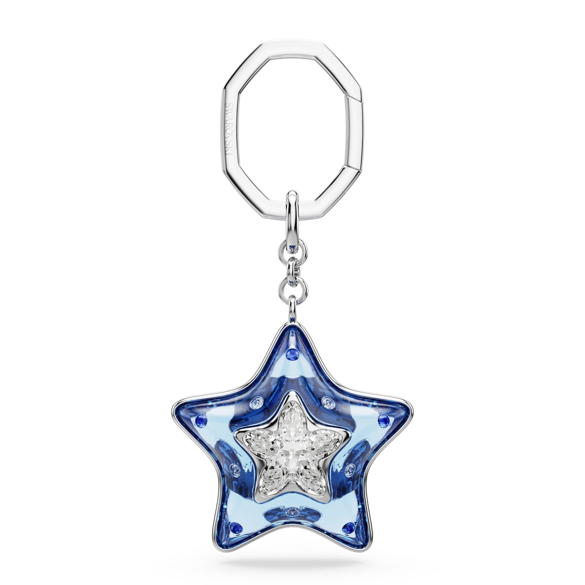 Bag charm, Mixed cuts, Star, Blue, Rhodium plated -Swarovski